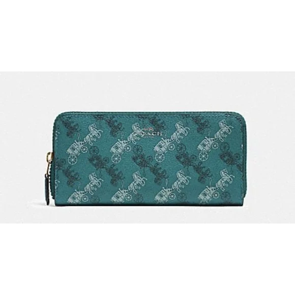 Coach Slim Accordion Zip Wallet With Horse And Carriage Print NEW