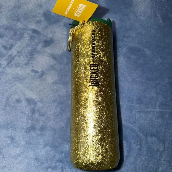 Wicked + Starbucks 16 OZ Stainless Steel Vacuum Sealed Tumbler Gold Glitter new