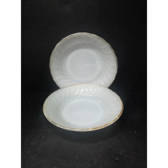 Anchor Hocking Swirl Golden Shell Luster Soup Bowls, Set of 2, Vtg Coupe‎ Bowls