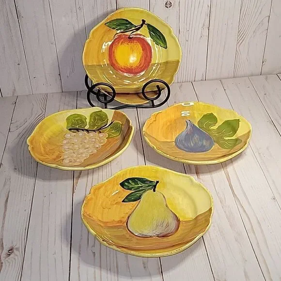 𝅺Vietri Italy Tuscan Fruut Salad Plates  4  Farmhouse