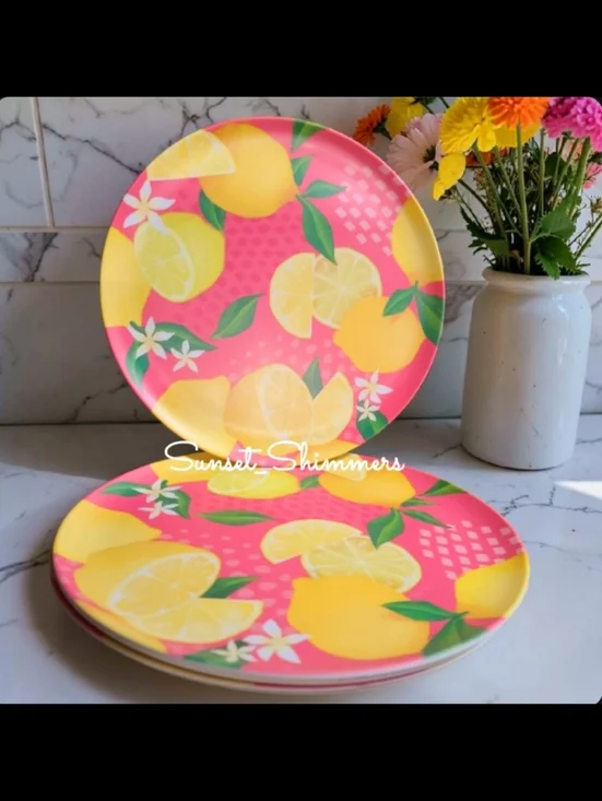 4pc Pink Lemon Blossom Summer Indoor Outdoor Melamine 11