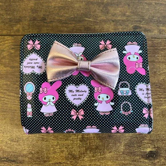 SANRIO Y2K My Melody Wallet 2007 Bow Polka Dot Kawaii Pink Black Zip Around Snap