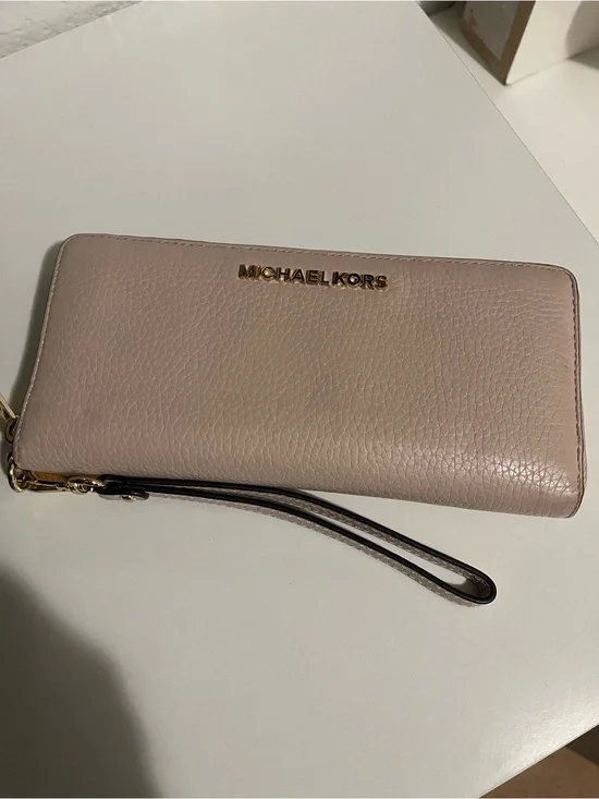 Michael Kors Pink Leather Wristlet Zip Wallet with Gold Logo