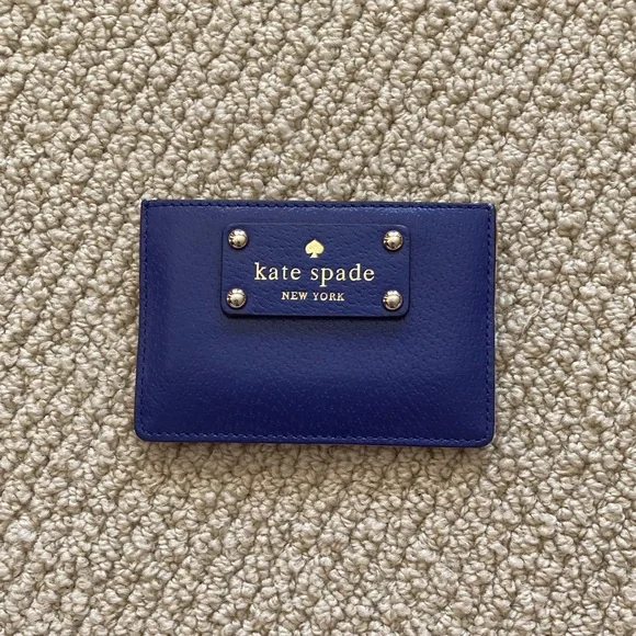 Kate Spade Cardholder Wallet Leather Navy Blue Tan Like New Small Colorblock