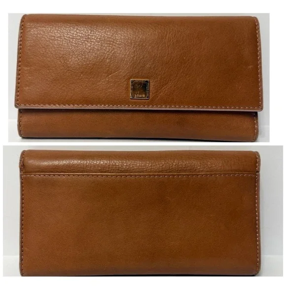 Lodis‎ Leather Classic Flap Snap Wallet Trifold Purse- Caramel Brown Card Holder