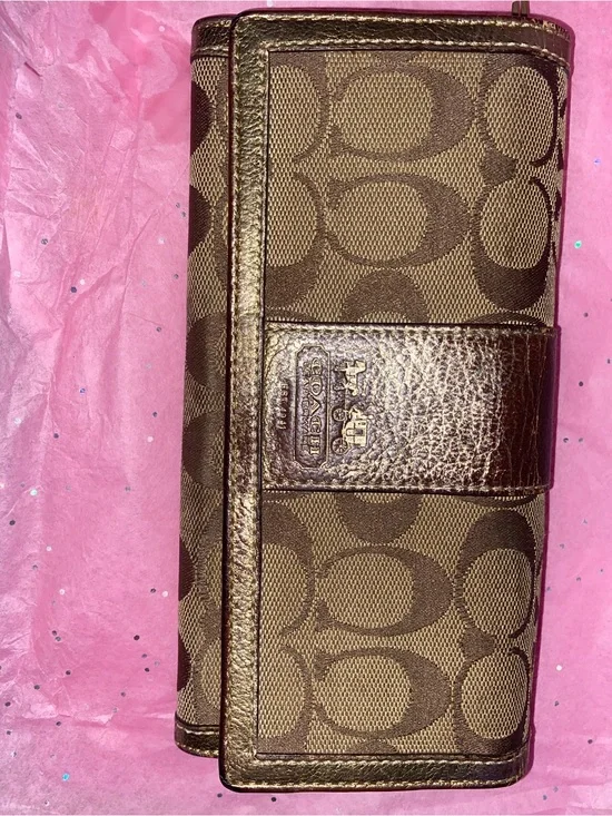 Coach Brown Signature Canvas Continental Wallet
