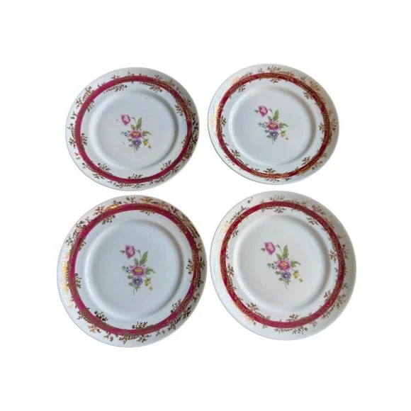 Schmidt Brazil Porcelain Bread Plate Set of 4 Floral and Gilded Borders‎ 6