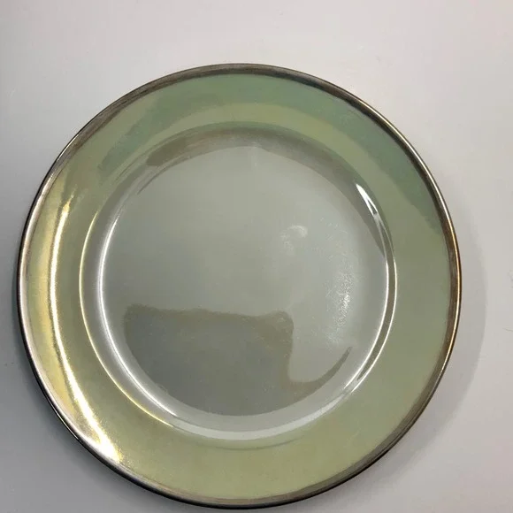 Vintage Unbranded Iridescent Rim Porcelain Green 6.25 Inch Plate
