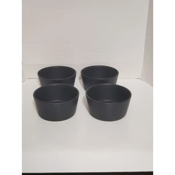 Pure Living Large Bowls Soup Salad Stonewear Interior Design Black Matte 4pc Set