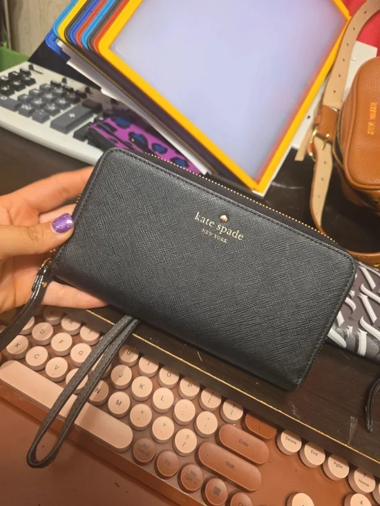 kate spade Black Saffiano Zip-Around Wristlet Wallet