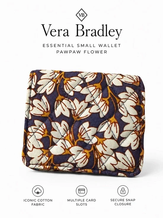 Vera Bradley Essential Small Wallet Pawpaw Flower Quilted Cotton NWT