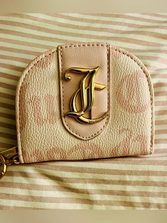 Juicy Couture Pale Pink Monogram Coin Wallet with Gold Logo