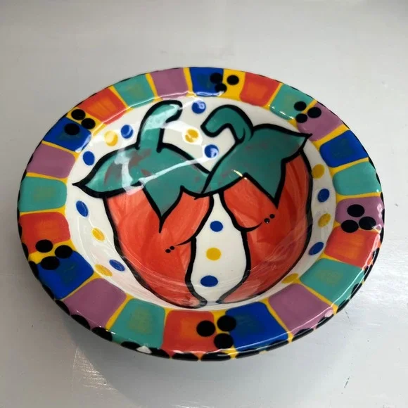 Bubany Tucson Handpainted Chili Pepper Ceramic Bowl Southwestern Folk Art 7in