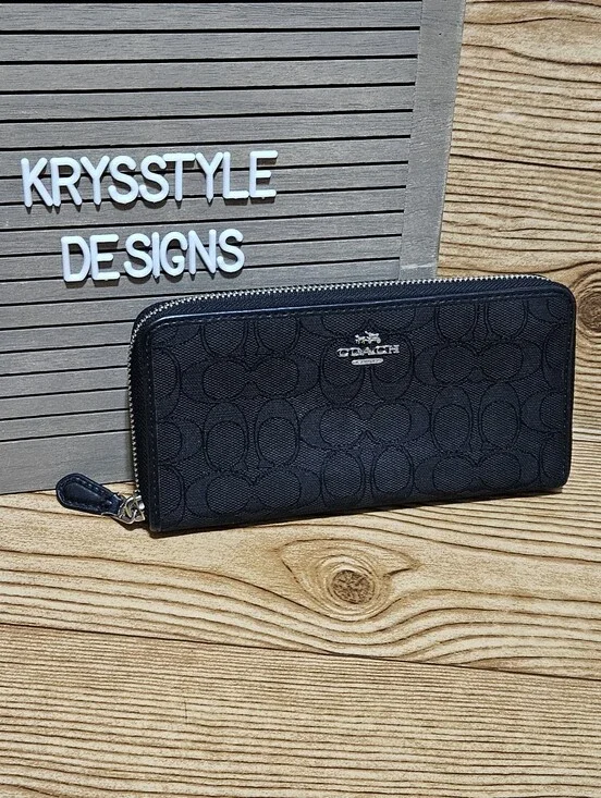 Coach Black Signature Zip Around Wallet