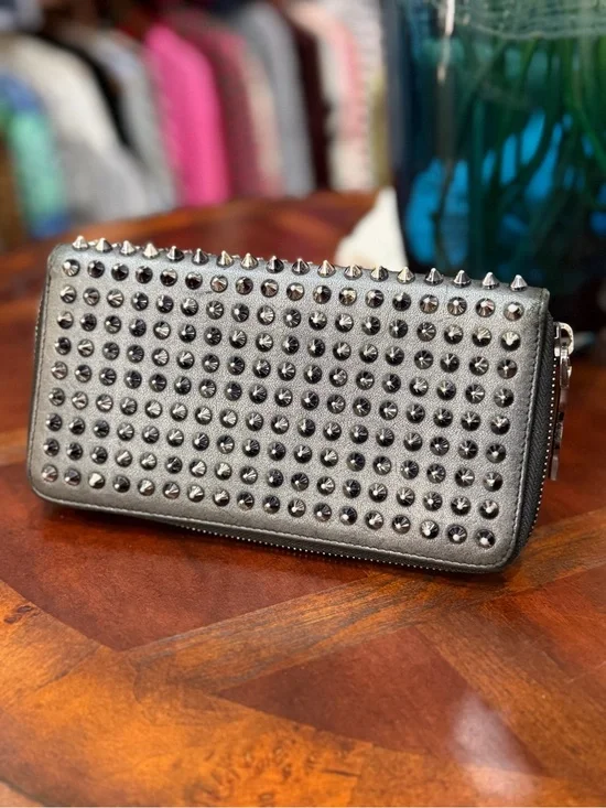 Christian Louboutin Studded Metallic Zip-Around Wallet