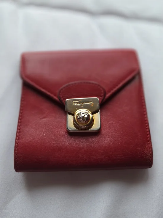 Red Leather Salvatore Ferragamo Wallet Featuring a Gold Gancini Clasp