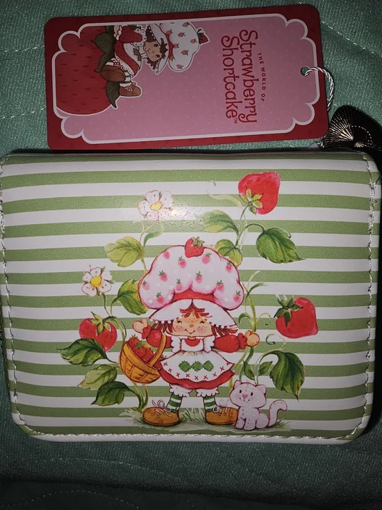 Strawberry Shortcake Green Stripe Zip Wallet - Cute Strawberry Print