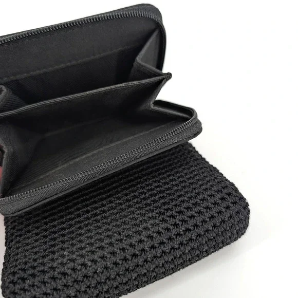 The Sak Black Crochet Trifold Wallet Zip Coin Pocket Compact Organizer