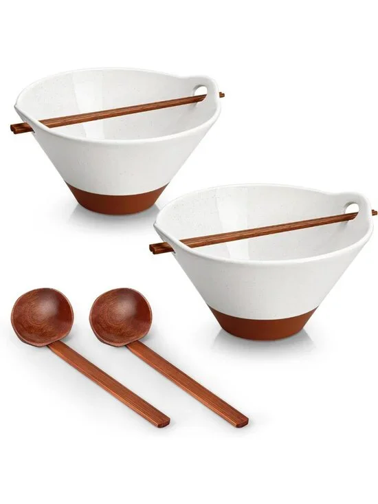 Ceramic Ramen Bowl Set with Wooden Spoon & Chopsticks – Microwave & Oven Safe