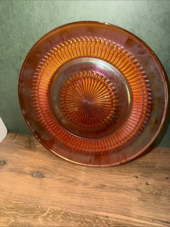Iridescent Amber Dinner Plate - Decorative Glass Serving Plate