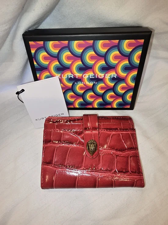 Kurt Geiger Glossy Red Croc-Embossed Snap Wallet