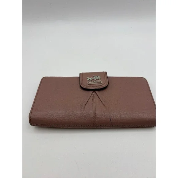 Vintage Coach Mauve Leather Checkbook Wallet Pleated Pink Silver Carriage Logo
