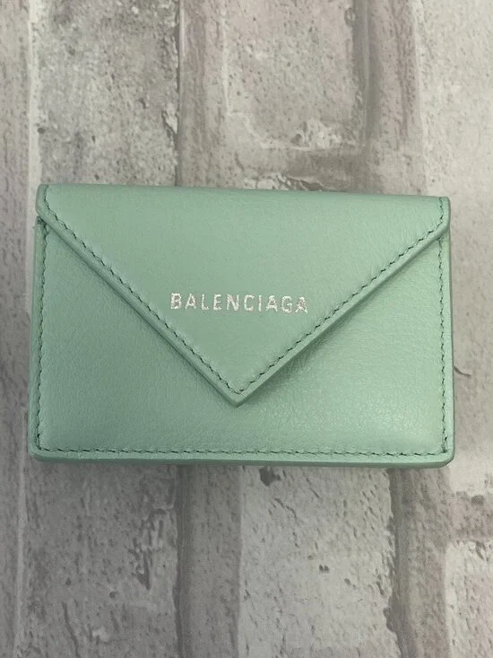 Balenciaga Papier Mini Wallet in Mint Green Calfskin Leather - Preowned