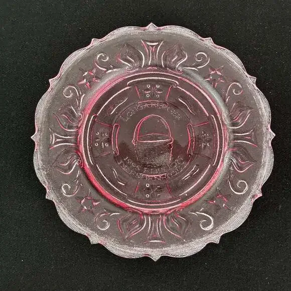 Longaberger 1995 Pink Heisey Dresden Tour Glass Plate Raised Designs