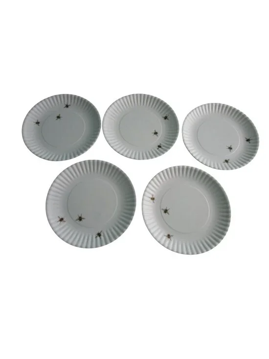 Bee Motif Melamine White Paper Plate Style One Hundred 80 Degrees Fluted Five Ge