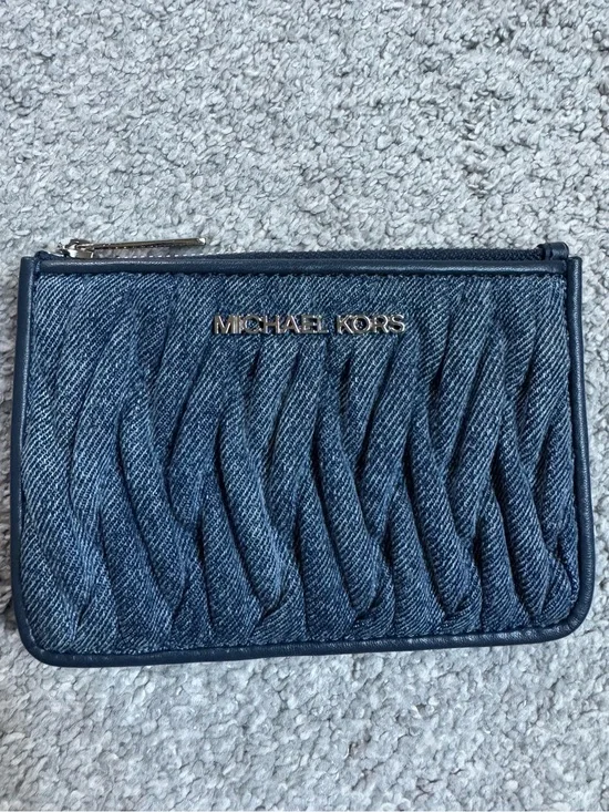 Michael Kors Navy Quilted Denim Zip Card Pouch/wallet with key ring