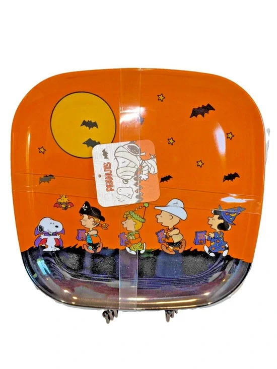 Peanuts Halloween Plate Set Of 4 Snoopy Woodstock Charlie Bats Melamine 10