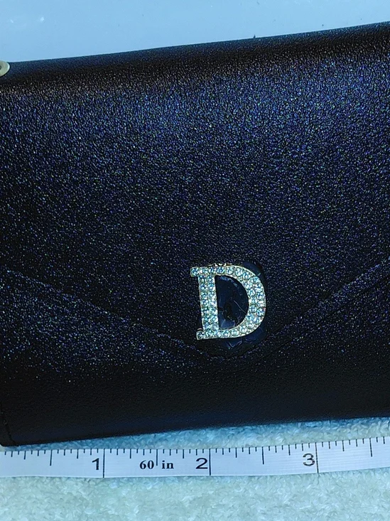 Rhinestone 'D' Accent Black Women's Clutch Wallet