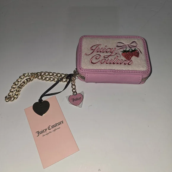 Juicy Couture Pink Heart Window Card Case with Gold Chain