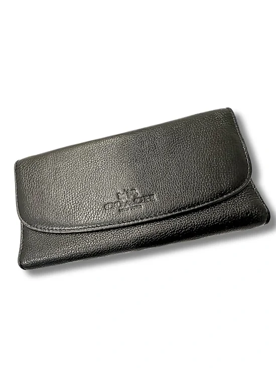 Coach Slim Envelope Wallet Pebbled Leather Black F52715 Card Holder Clutch