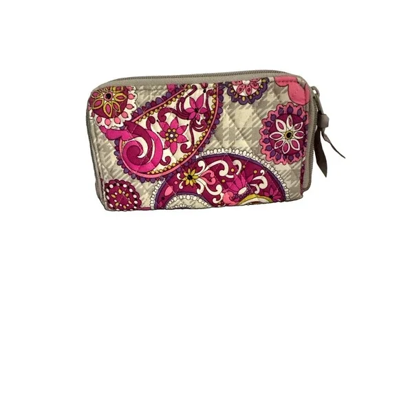Vera Bradley Paisley Meets Plaid Zip Up Bill Fold Pink Interior
