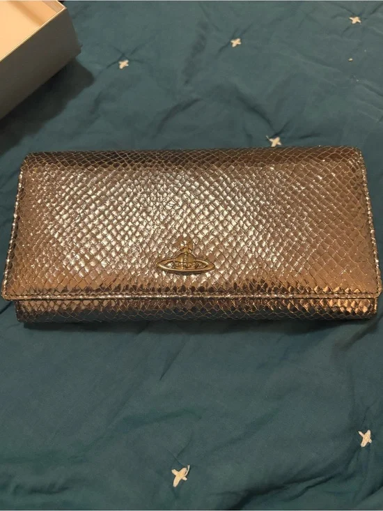 Vivienne Westwood Metallic silver bronze Snake-Embossed Clutch long Wallet
