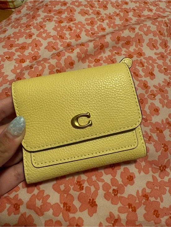 Yellow Women’s Pebbled Leather Wallet with Gold Accent