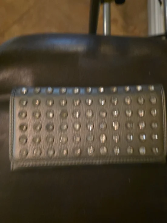 Studded Black Leather Wallet - Chic Metallic Accents