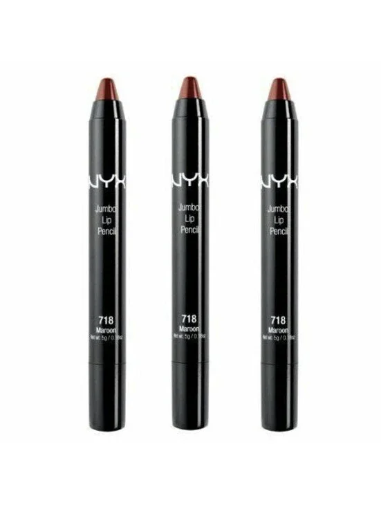 Lot of 3: New NYX Jumbo Lip Liner Pencil Lipstick in 718 Maroon (Sealed, 3-Pack)