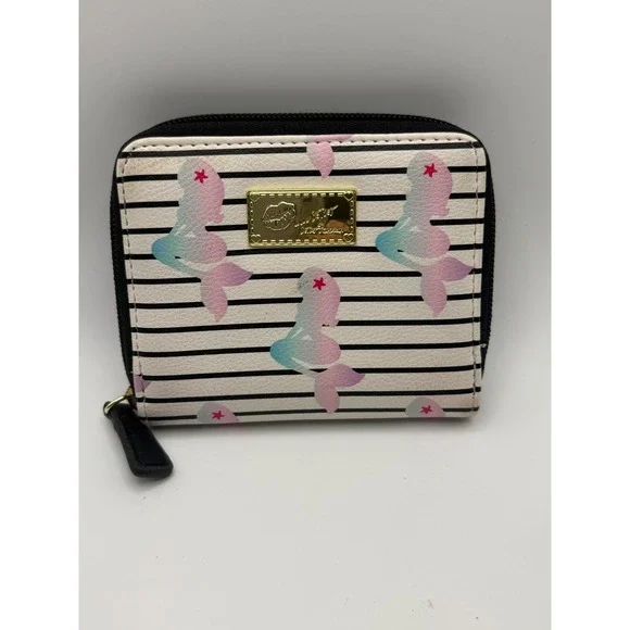 Luv‎ Betsey by Betsey Johnson Mermaid Stripe Zip Around Wallet White Black Pink