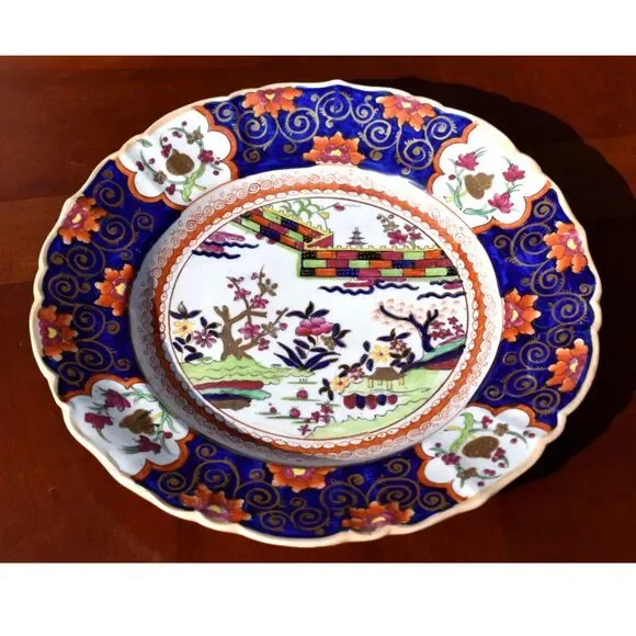 Antique English Mason’s Ironstone Plate - Colored Wall Pattern - c.1820 - 10.25”