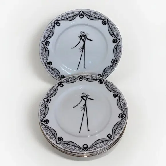 4 Jack Skellington Salad Dessert Plates Disney Nightmare Before Christmas NEW