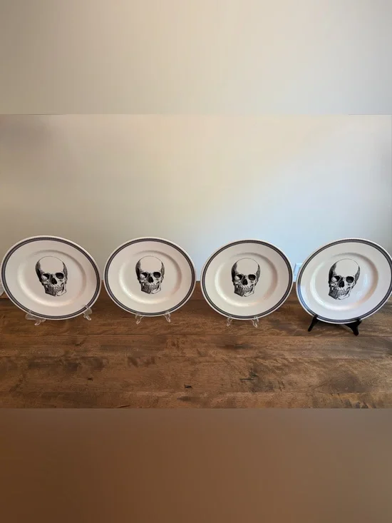 x4 Royal Stafford Halloween Skull Dinner Plates 11 inch