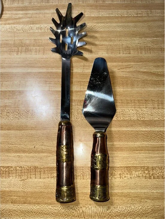 Vintage Serving Steel Utensils brass/copper-plated handles