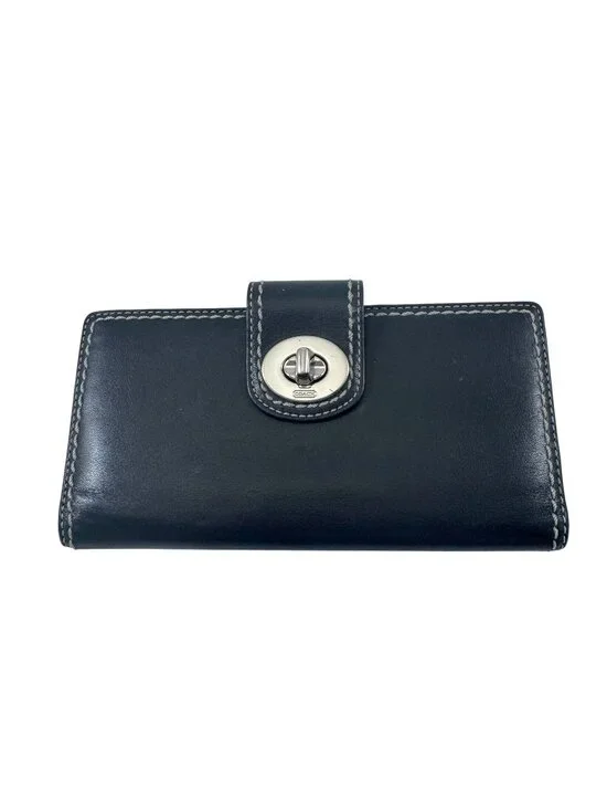 Coach Hampton Wallet Black Leather Silvertone Turnlock Hardware Vintage Y2K