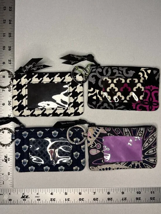 Vera Bradley Zip ID Case Lot of 4 Houndstooth Canterberry Nantucket Navy Mimosa