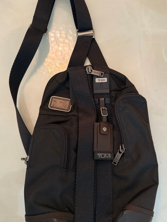 Tumi Black Durable Nylon Sling Bag