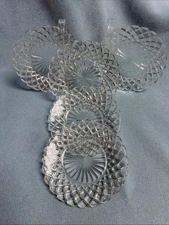 5-Anchor Hocking Waterford Waffle Glass Bread and Butter Plates (set of 5)