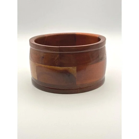 Vintage Hand-Turned Segmented Wood Bowl Artisan Crafted 6