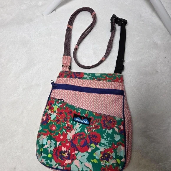 Kavu Keeper Crossbody Bag Rose Garden‎ Floral Print Rope Sling Strap Cotton